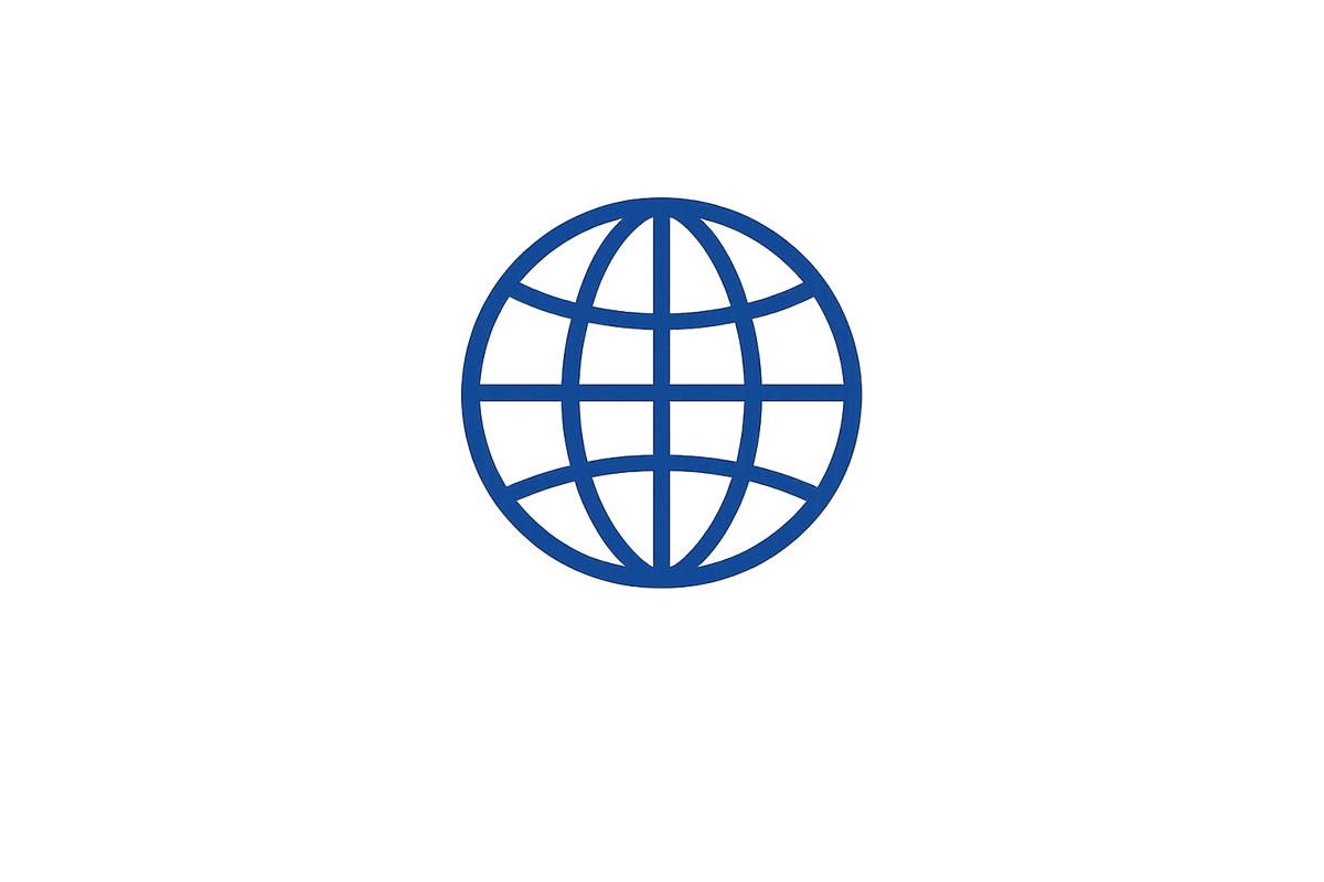 A simple blue globe icon centered on a plain white background. globe sourcing for polymer plastic granules trader indentor importer distributor pp pe pvc hdpe ldpe lldpe mldpe flame retardants masterbatches polypropylene raffia