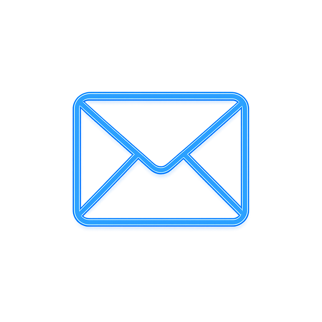 A simple blue envelope icon centered on a light gray background.