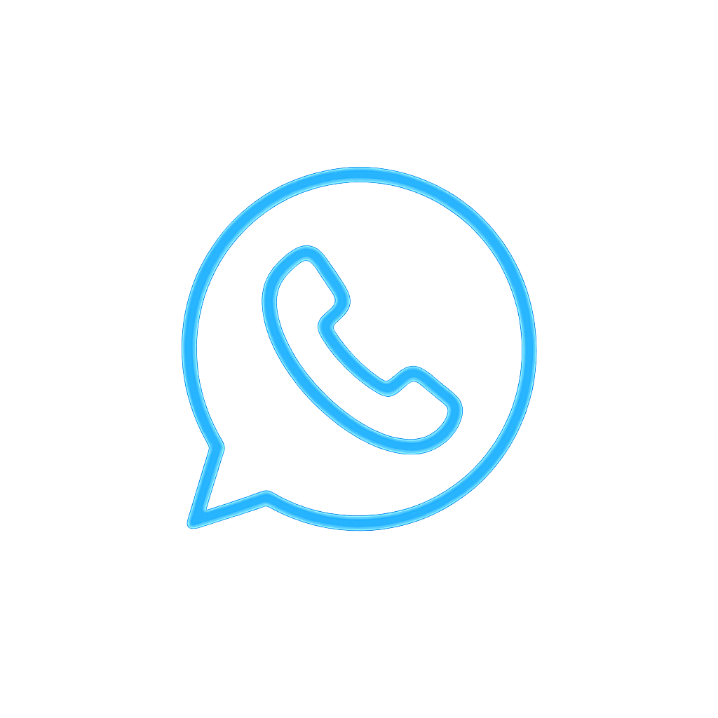 A digital graphic featuring the white WhatsApp logo with a blue outline, surrounded by a thin blue border on a white background.