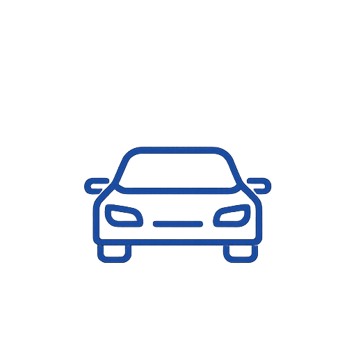 A minimalist blue line icon depicting a car dashboard screen with a circular navigation map, centered on a solid white background. globe sourcing for polymer plastic granules trader indentor importer distributor pp pe pvc hdpe ldpe lldpe mldpe flame retardants masterbatches polypropylene raffia
