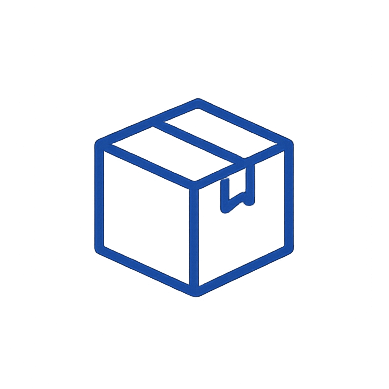 A simple blue line drawing of a cardboard shipping box on a plain white globe sourcing for polymer plastic granules trader indentor importer distributor pp pe pvc hdpe ldpe lldpe mldpe flame retardants masterbatches polypropylene raffiabackground.